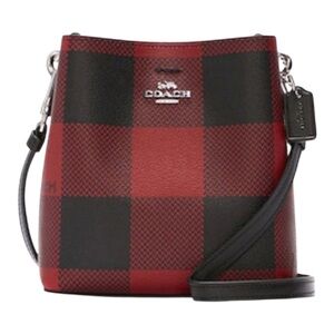 Coach Red and Black Buffalo Check Bucket Crossbody